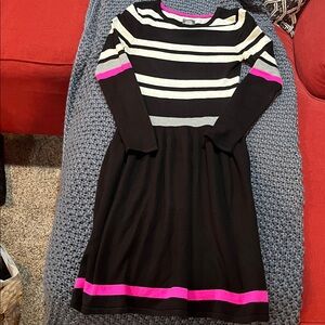 Striped Black and Pink Sweater Dress
